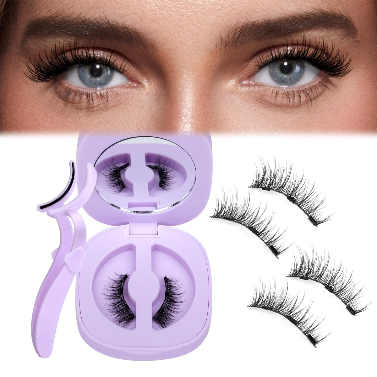 Jimire Magnetic Eyelashes - Natural Look, Reusable Mink Half Lashes With Applicator, No Glue Needed