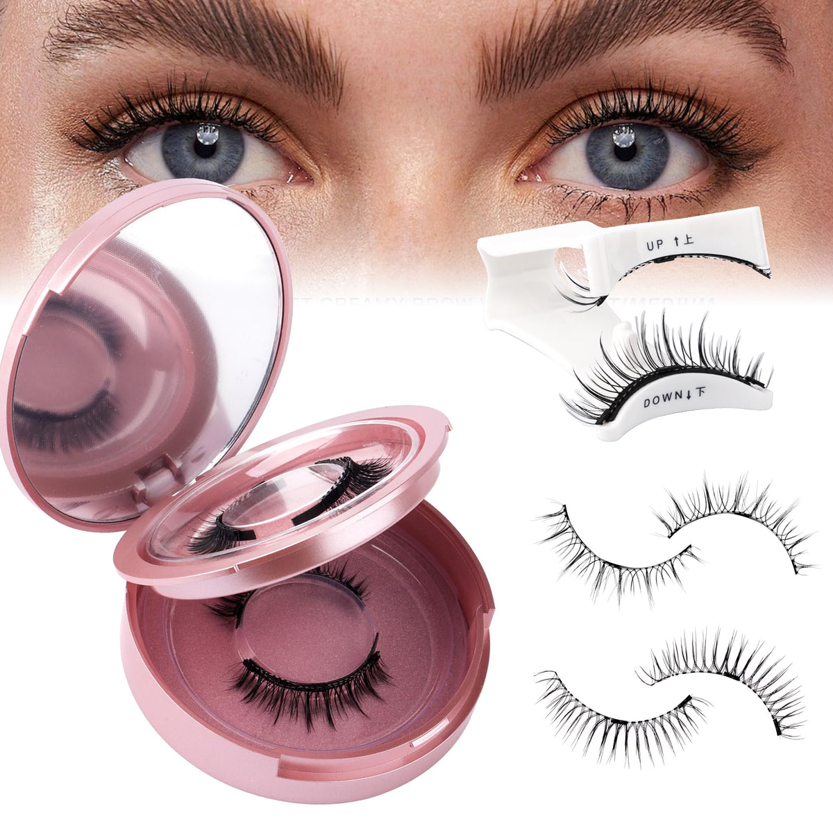 Gemerry Natural Look Magnetic Eyelashes - 2 Pairs Reusable With Applicator & Mirror, No Glue Needed