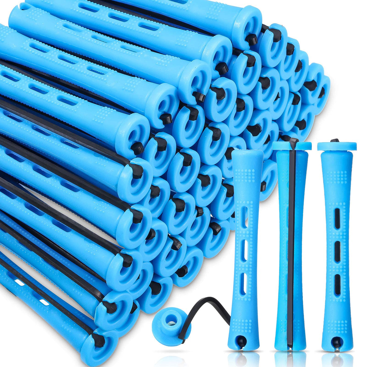 WILLBOND 60 Pcs Blue Perm Rods for Hairdressing, Non-Slip Plastic Cold Wave Kit, 0.