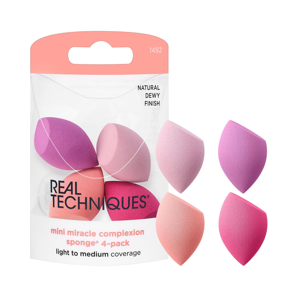 Real Techniques Mini Miracle Complexion Sponge 4 Pack - Latex-Free Blending Sponges For Makeup