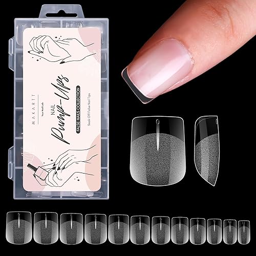 Makartt Extra Short Square Nail Tips, 120Pcs Soft Clear Gel, French Press-On Extension