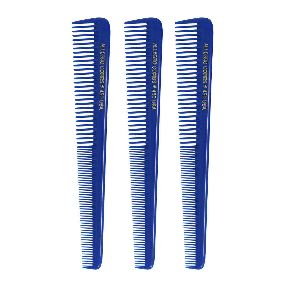 Allegro Combs 450 Tapered Hair Cutting Combs - Royal Blue, 7 Inch, 3 Pcs, Made