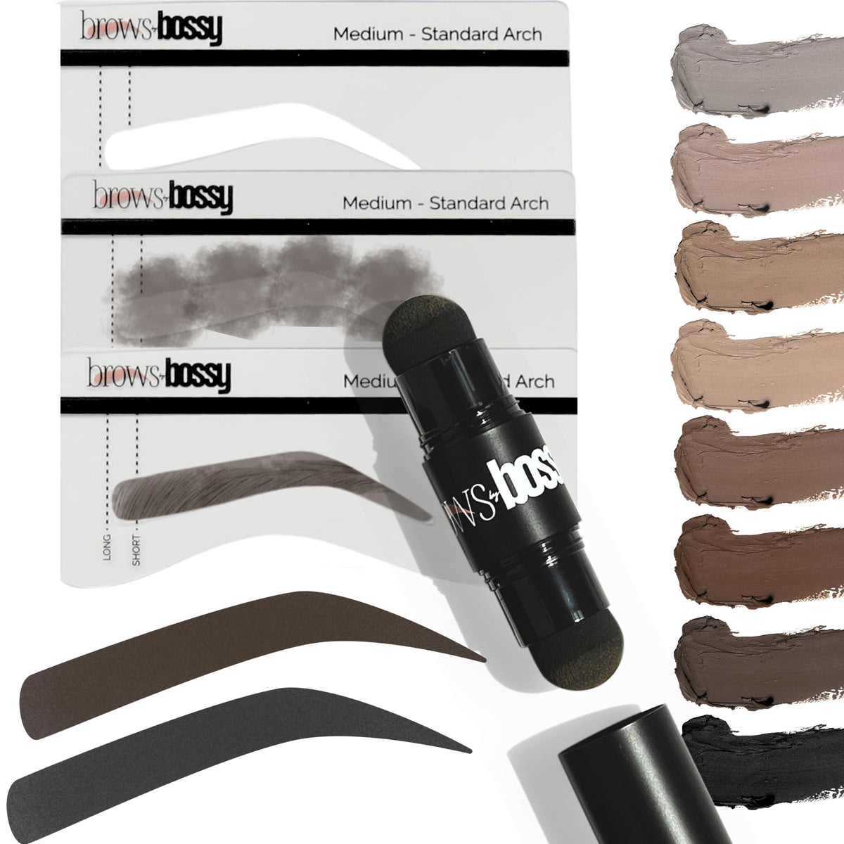 Brows By Bossy Dual-Color Eyebrow Stamp Kit With 9 Stencils - Waterproof Dark Brown/Black Tint