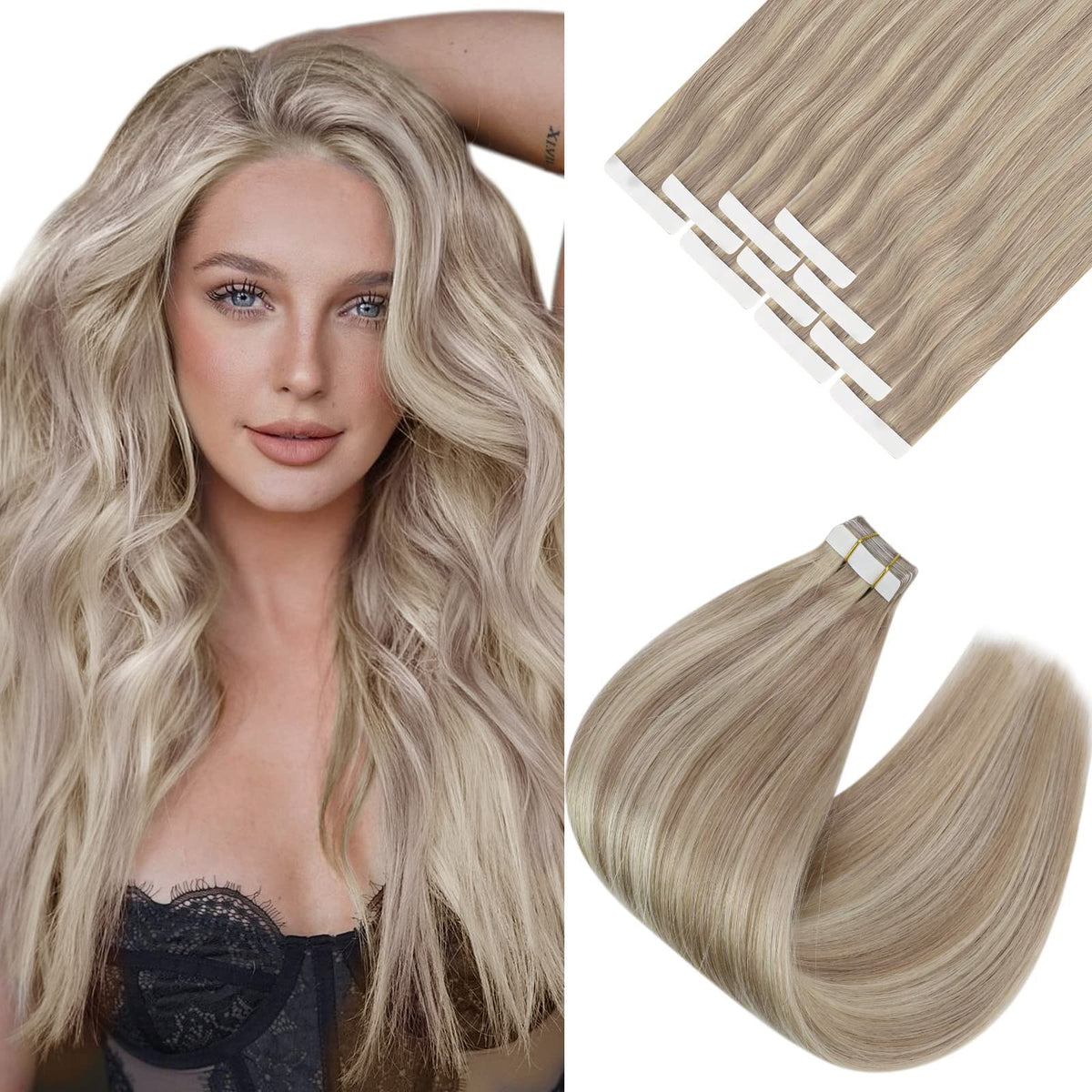 Vesunny Tape In Hair Extensions 10Pcs Highlight Blonde 12&quot; Human Hair Invisible 20G