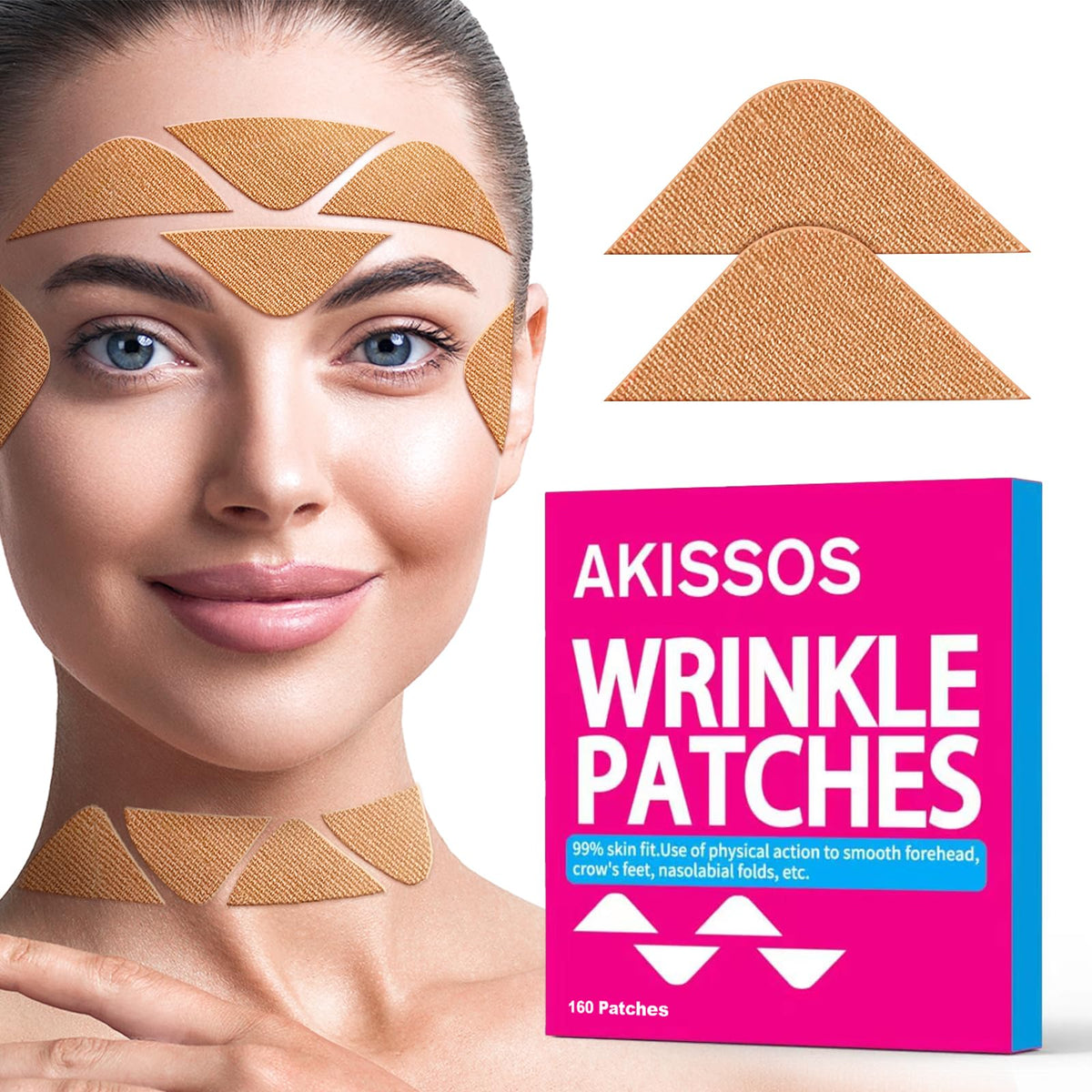 Akissos Wrinkle Patches 160 Pcs - Face Lift Tape For Forehead, Eyes, Neck & Face Smooth Skin