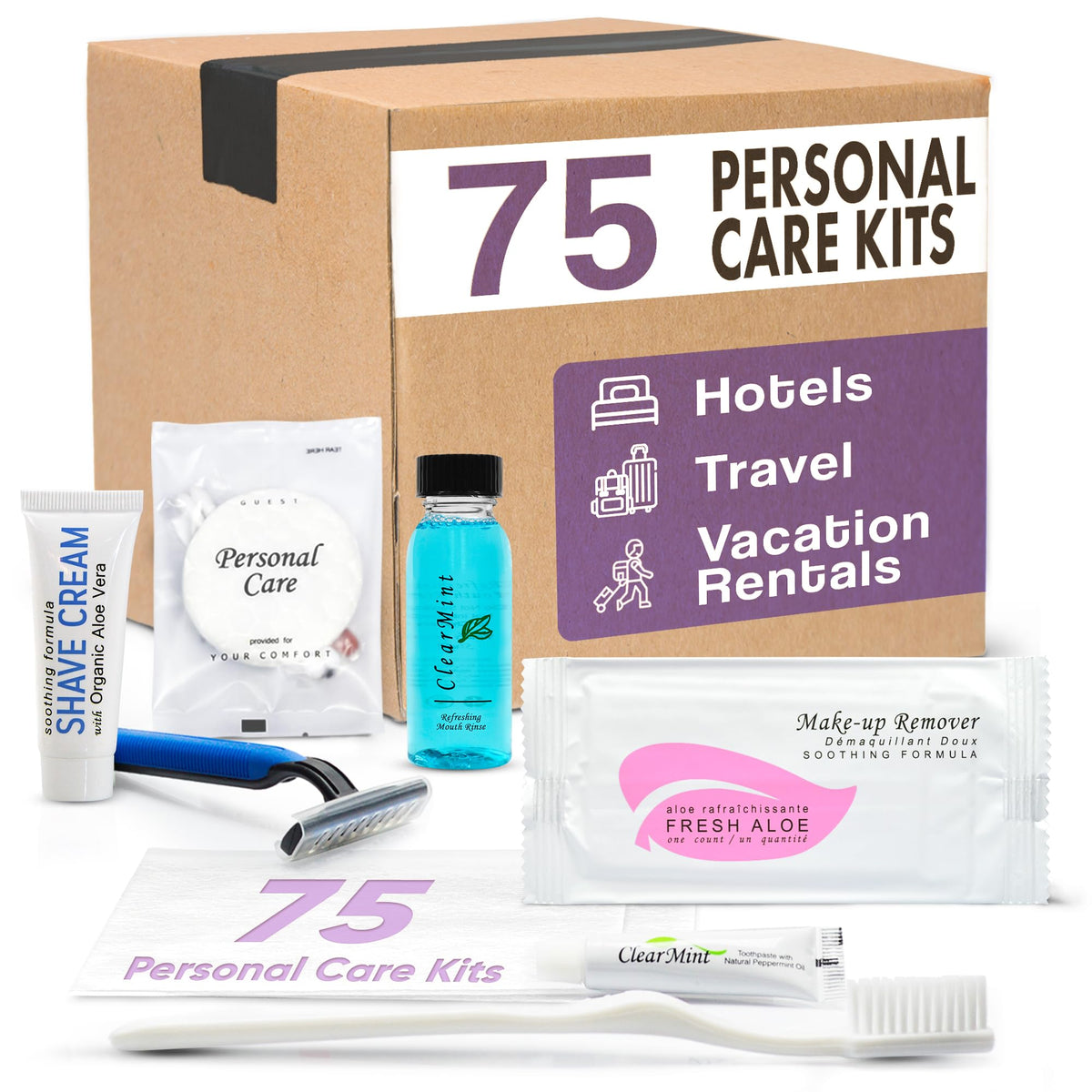 Terra Pure 75-Piece Travel Toiletries Kit | Shaving Set, Toothbrush, Mouthwash & More