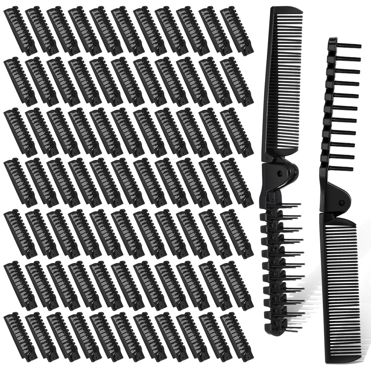 Skylety 100 Pcs Portable Travel Hair Comb Brush, Double Headed Folding Pocket Styling Tool - Black