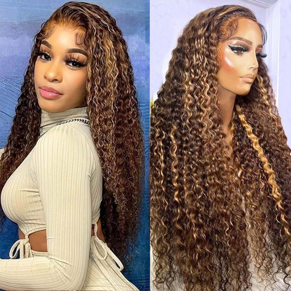 Htsly 26&quot; Ombre Lace Front Wig Human Hair - 13X6 Honey Blonde Water Wave For Black Women