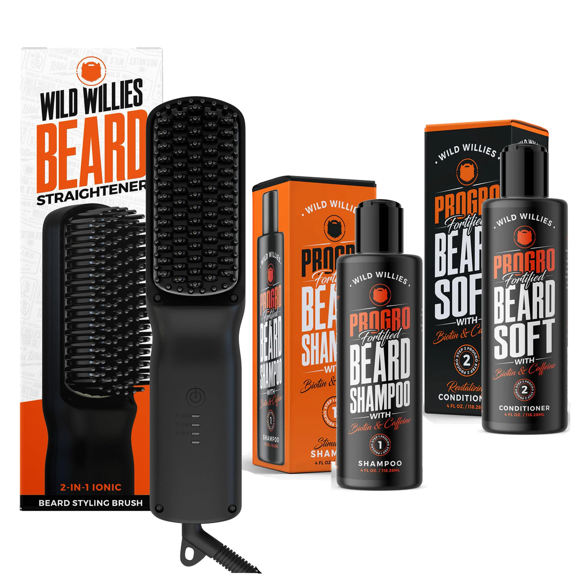 Wild Willies Beard Shampoo & Conditioner Kit With Biotin, Caffeine & Ionic Brush - Hydration & Growth