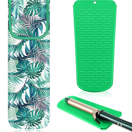 Shappy Heat Resistant Flat Iron Holder Travel Case & Silicone Mat for Hair Tools - Frond Style