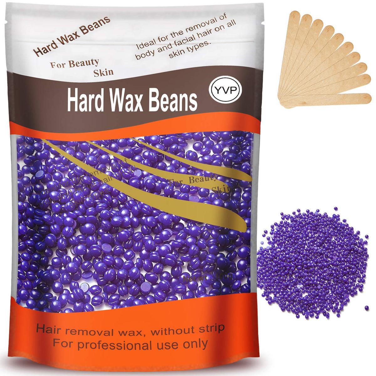 Yovanpur Hard Wax Beans For Painless Hair Removal, Lavender, 300G With 10 Wax Spatulas