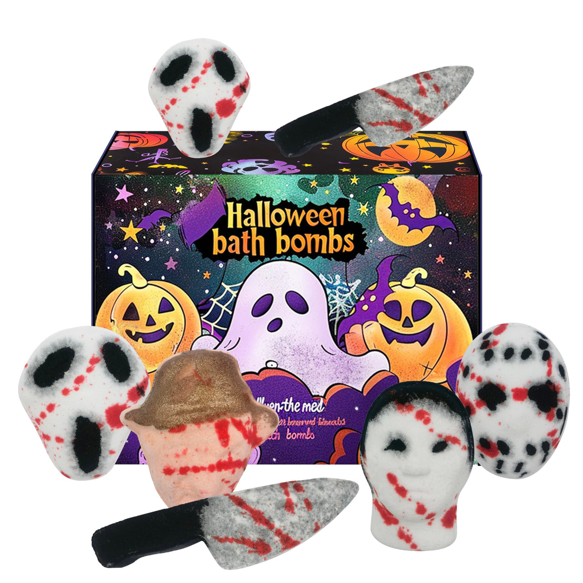 Holydeck Halloween Bath Bombs - 5 Pack Skull Heads, Spooky Bath Toys For Kids & Adults