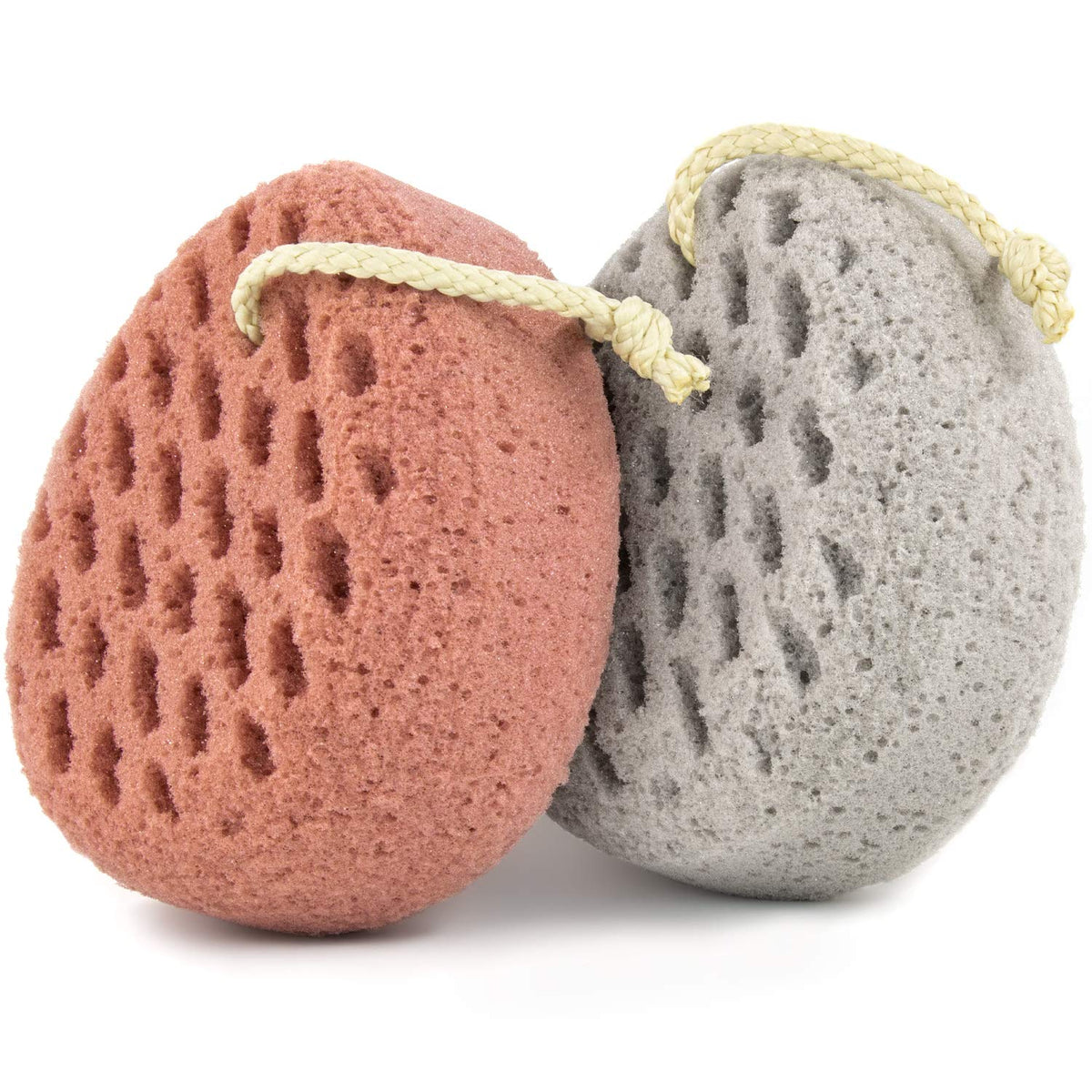 Baimei Bath Sponge Loofah Scrubber - Pink Grey Shower Pouf (2 Count)