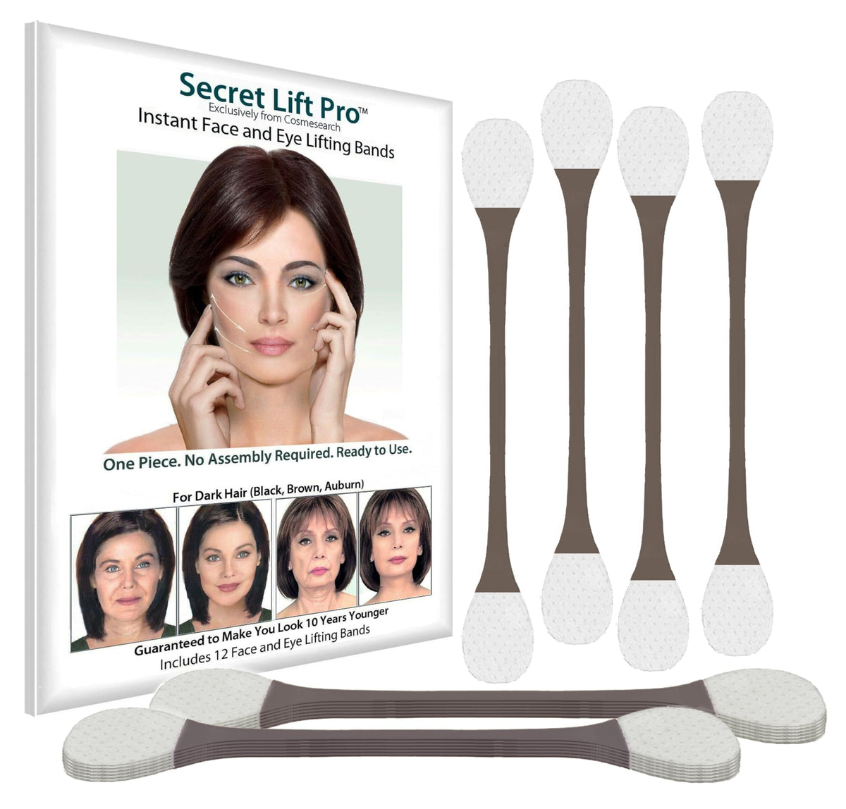 Cosmesearch Secret Lift Pro - Face & Eye Lift Tapes, Pre-Assembled, 12 Count, Dark Hair