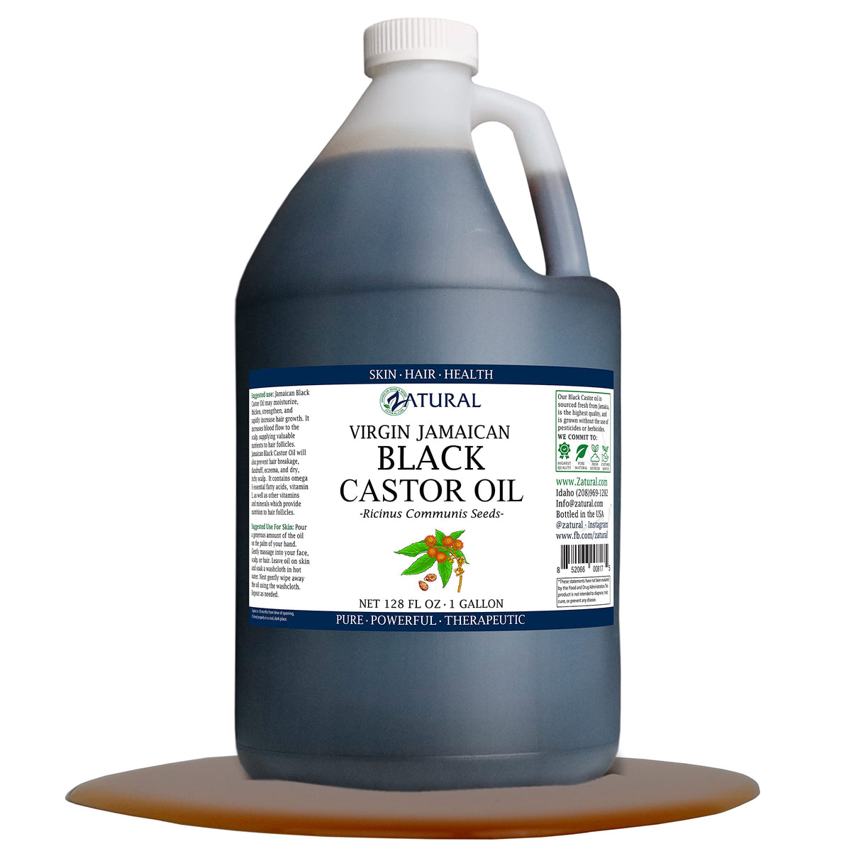 Zatural 100% Pure Jamaican Black Castor Oil - 1 Gallon (128 Fl Oz) for Hair & Skin Care