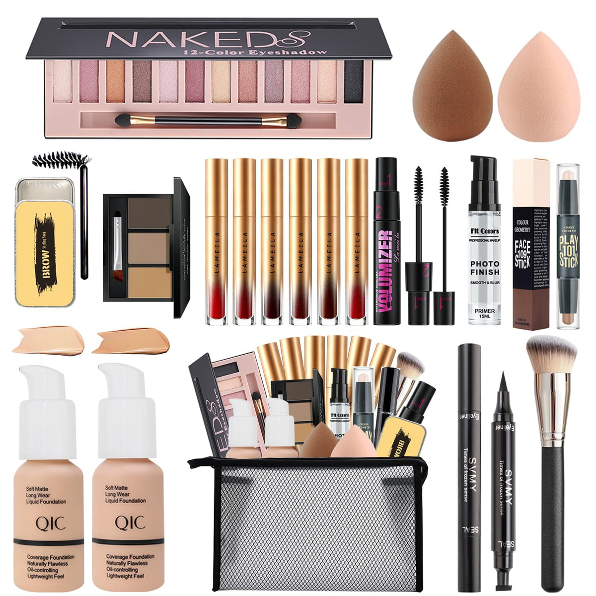 Nuibo All-In-One Makeup Kit For Women - Eyeshadow, Foundation, Lipstick, Brushes & More