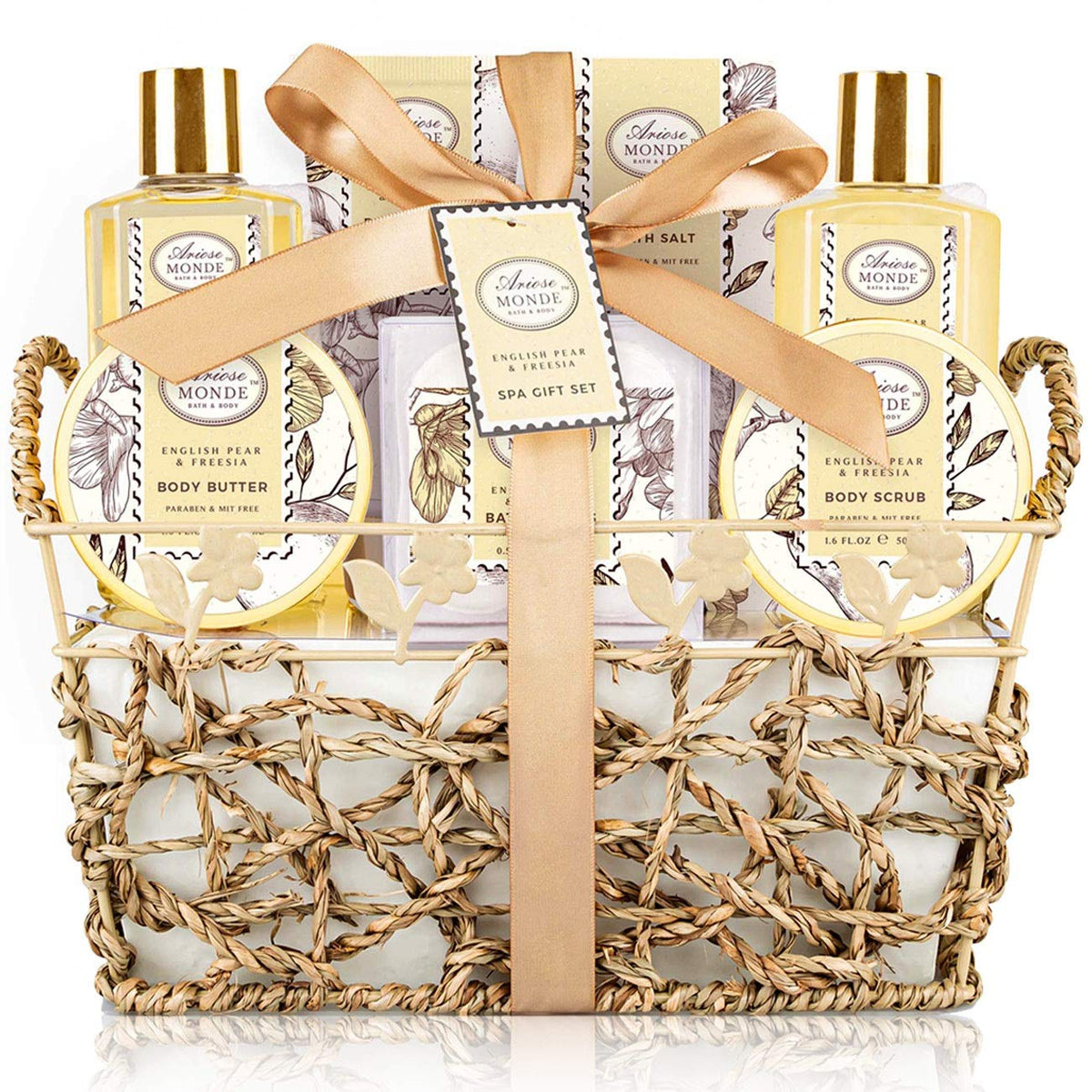 Ariosemonde Bath & Shower Spa Gift Basket Set - 9 Pcs With English Pear & Freesia Fragrance