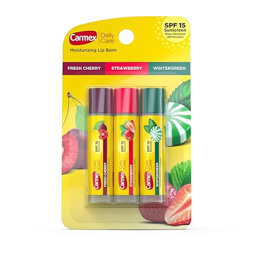 Carmex Daily Care Lip Balm Pack Of 3 With Sunscreen - Fresh Cherry, Strawberry, Wintergreen