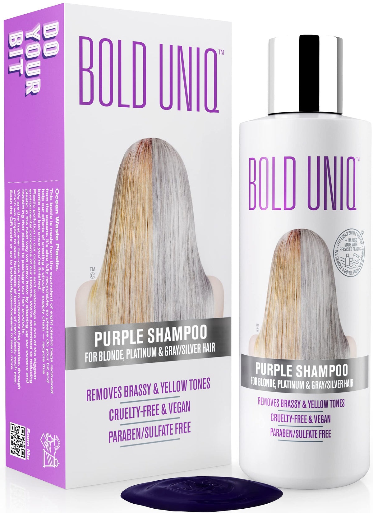 Bold Uniq Purple Shampoo - Remove Yellow Tones, Vegan, Sulfate & Paraben Free, 8.45 Fl Oz