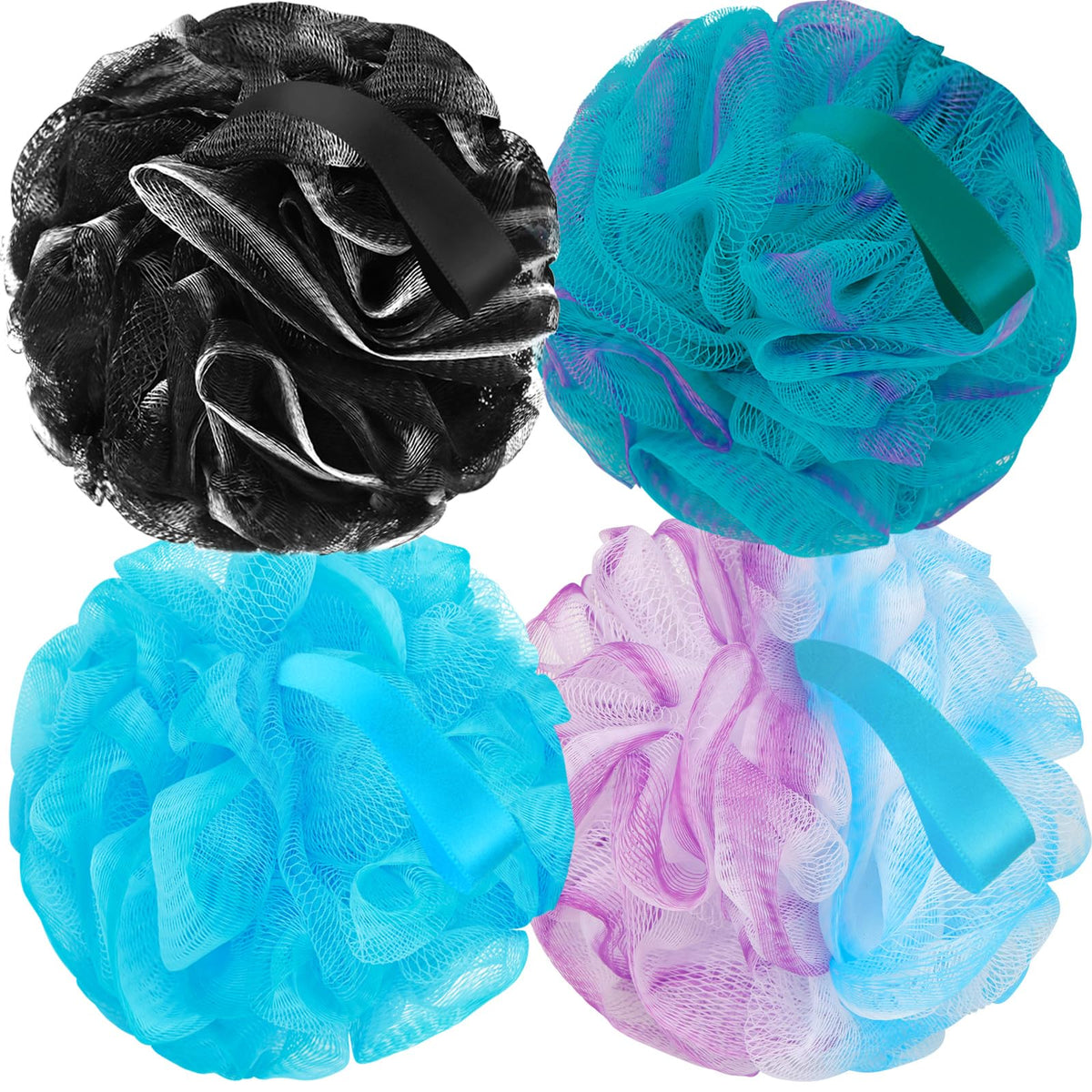 Farmoga Bath Loofah Sponge Set, Soft Mesh Exfoliator Shower Ball, 4Pcs For Men & Women