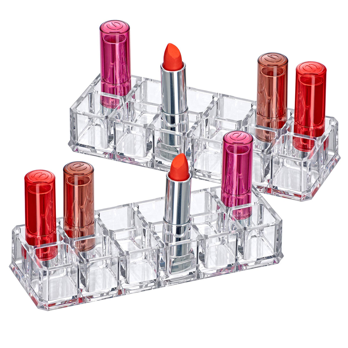 Amazing Abby 2-Pack Acrylic Lipstick Organizer - 12-Slot Clear Cosmetic Storage Holder