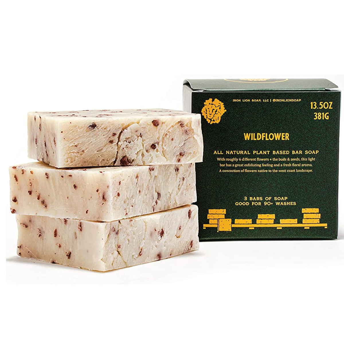 Iron Lion Soap - Wildflowers Organic Soap Bar, All-Natural, Handmade, 3 Pack, 4.5Oz