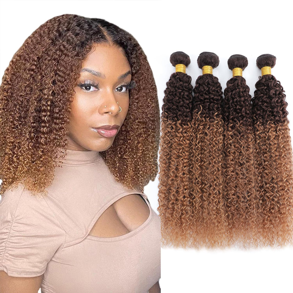 FASHION VILA 4 Bundles Curly Ombre Brazilian Human Hair 100% Unprocessed T4/30 20-26