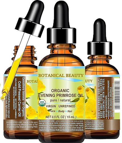 Botanical Beauty Evening Primrose Oil 100% Pure Cold Pressed Carrier Oil 0.5 Fl Oz