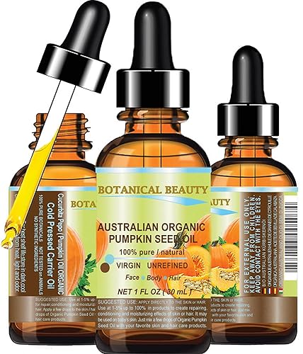 Botanical Beauty Organic Pumpkin Seed Oil - 100% Pure Cold Pressed For Skin & Hair Care, 1 Fl Oz