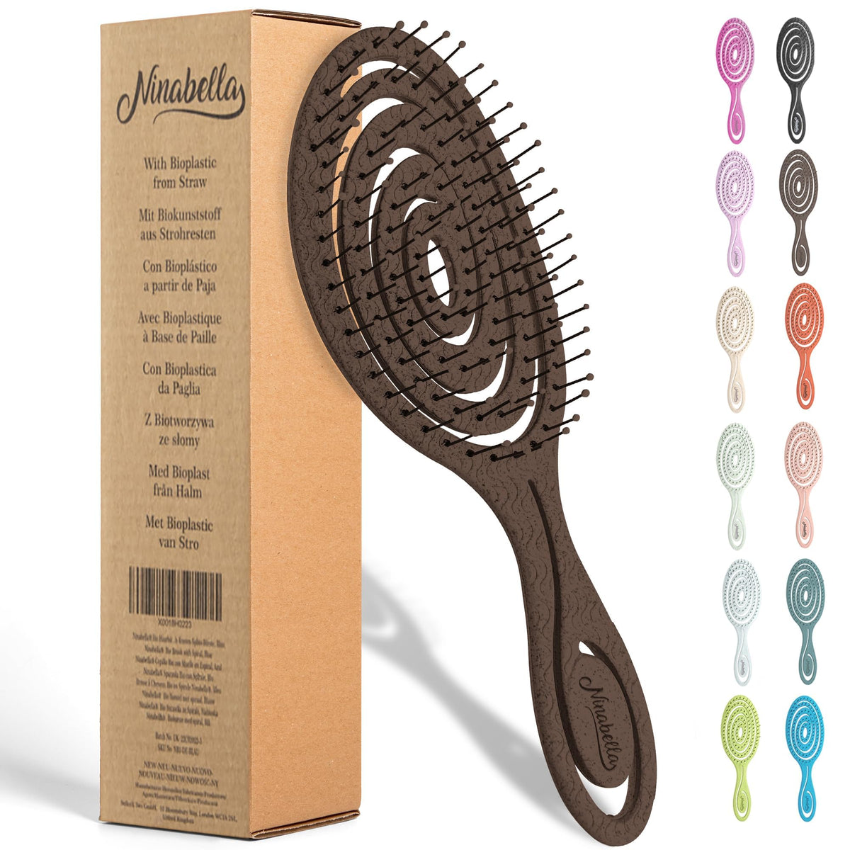 Ninabella Organic Detangling Hair Brush - Gentle On Hair, Ideal For Straight, Curly & Wet Styles