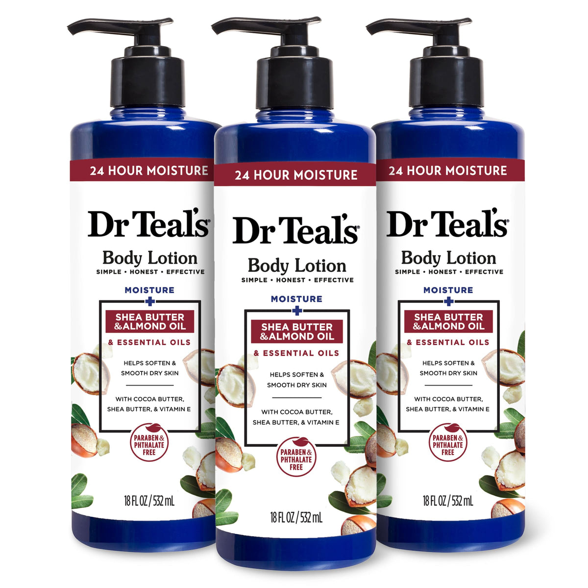 Dr Teal'S Shea Butter & Almond Body Lotion, 18 Oz - Pack Of 3, Moisturizing Cream