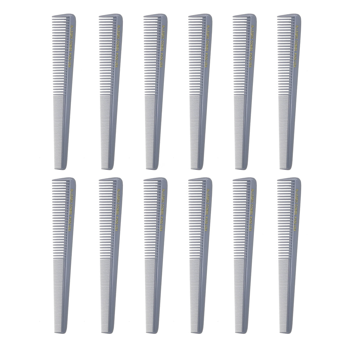 Allegro Combs #450 Tapered Barber Combs - 12 Pack Black Hair Cutting Combs For Men & Women