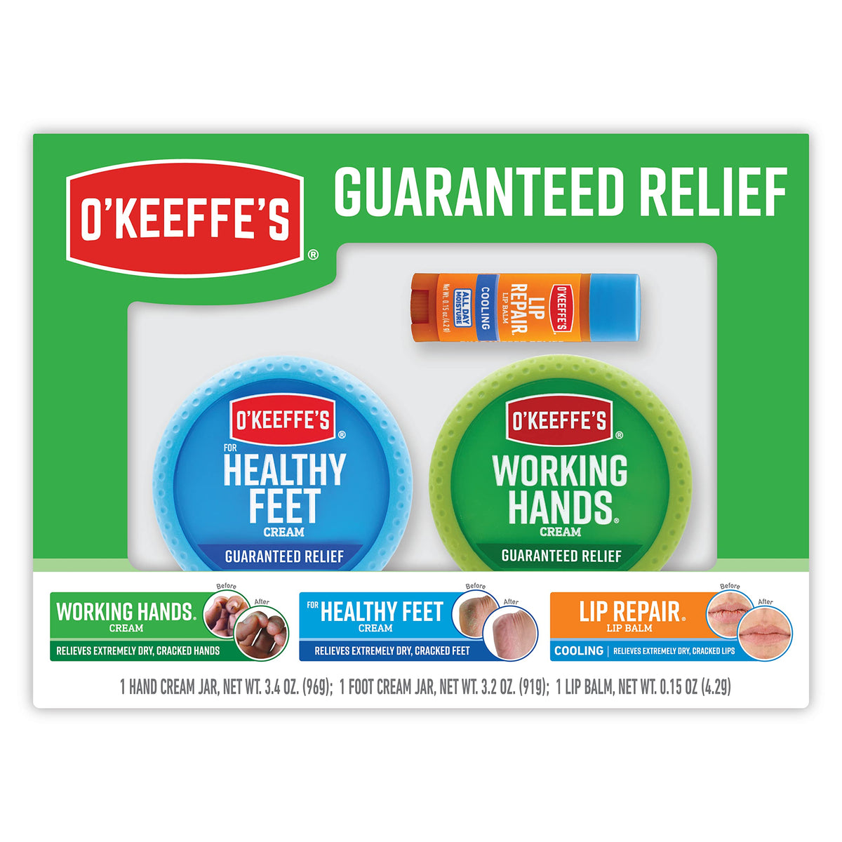 O'Keeffe'S Giftbox: Cooling Relief Lip Repair, Working Hands & Healthy Feet Jars - 1 Count