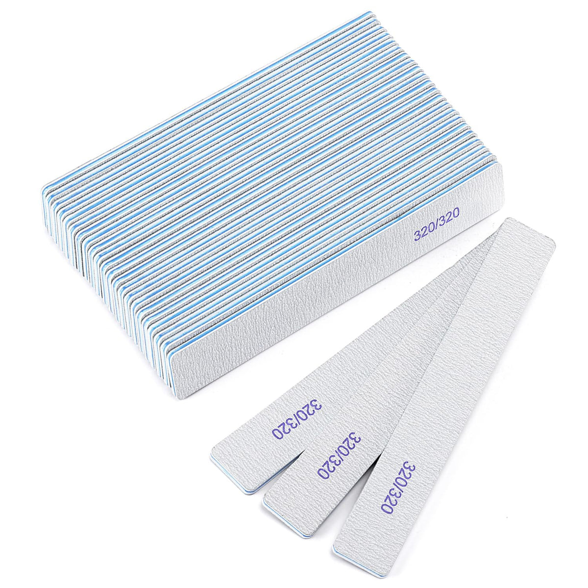 BTYMS 25 Count 320 Grit Nail Files - Fine Grit Buffers for Natural Nails, Blue