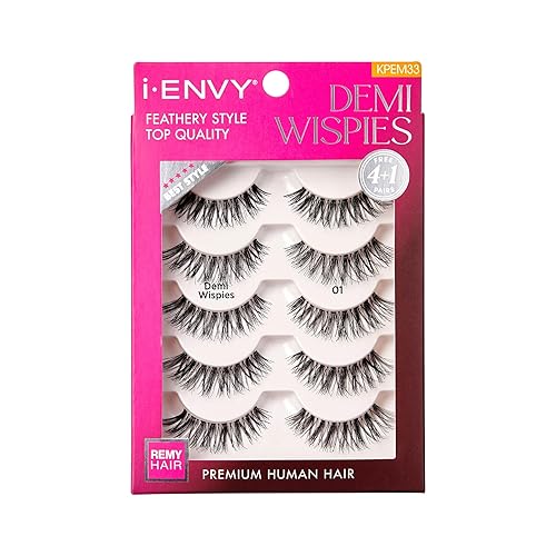 I•Envy 5 Pairs Demi Wispies False Lashes - 100% Human Hair, Natural Look, Reusable,