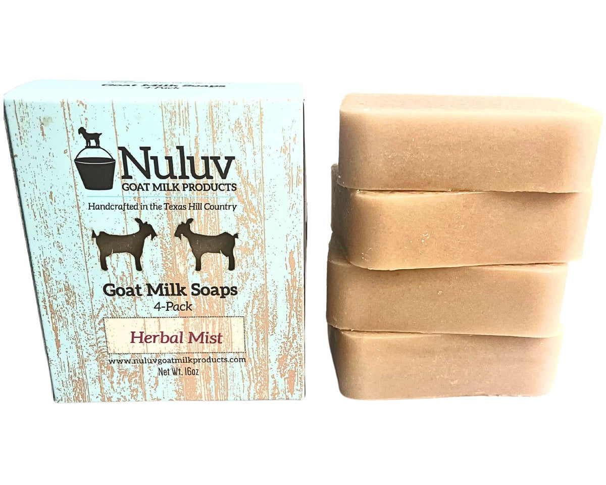 NULUV Goat Milk Bar Soap, Herbal Mist, Natural Skin Cleanser, Ecofriendly, 4-Pack