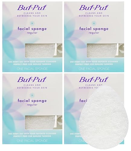 Buf-Puf Facial Sponge, Exfoliating & Reusable, Removes Dirt & Makeup, 4 Count, White