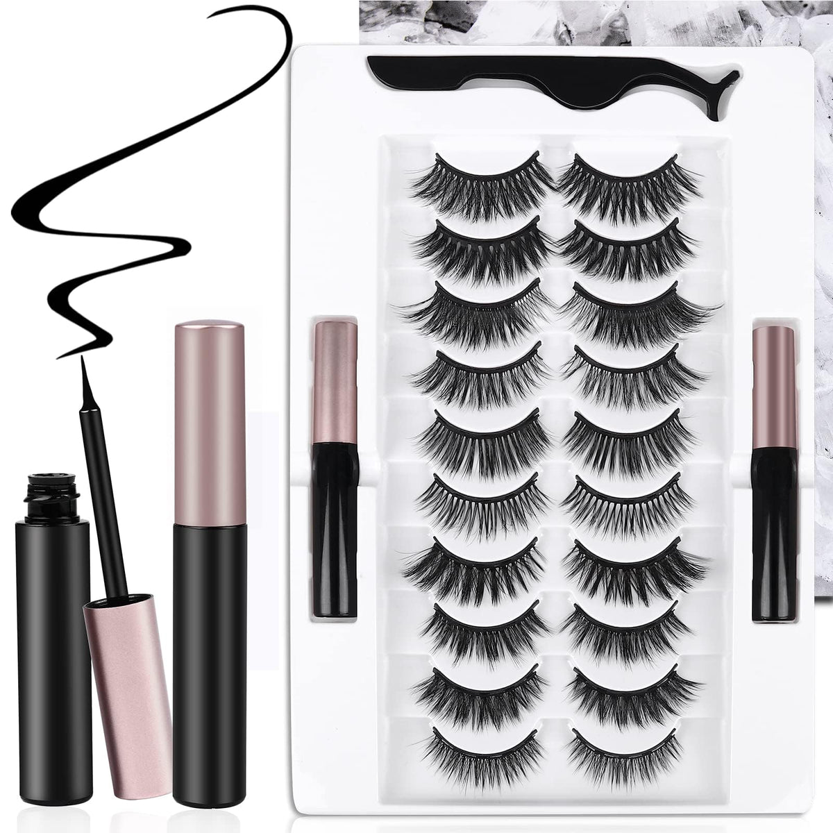 Aroic 10 Pairs Magnetic Eyelash Kit - 3D 5D, No Glue, Includes Glue & Tweezer,