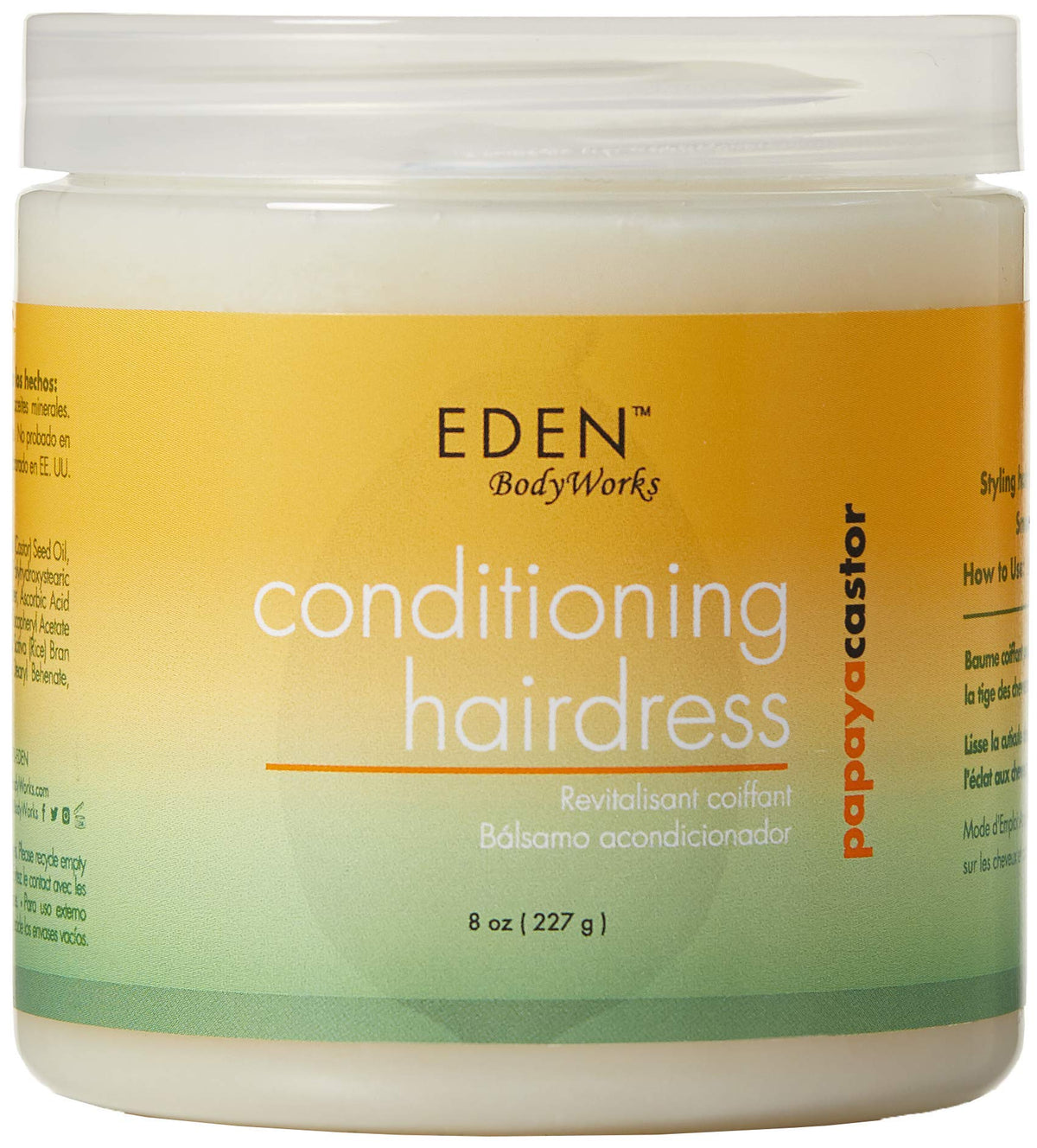 Eden Bodyworks Papaya Castor Hairdress 8 Oz - Reduce Frizz, Nourish Hair & Scalp