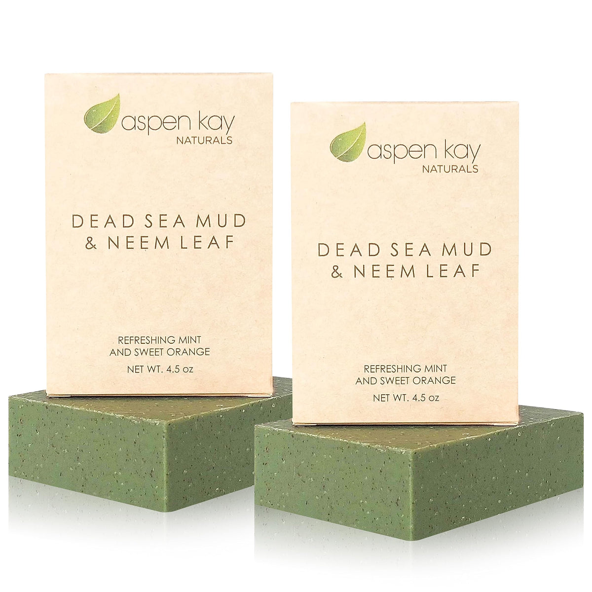 Aspen Kay Naturals Dead Sea Mud & Neem Soap Bar - Organic Face & Body (2 Pack) - 4.5 Oz Each