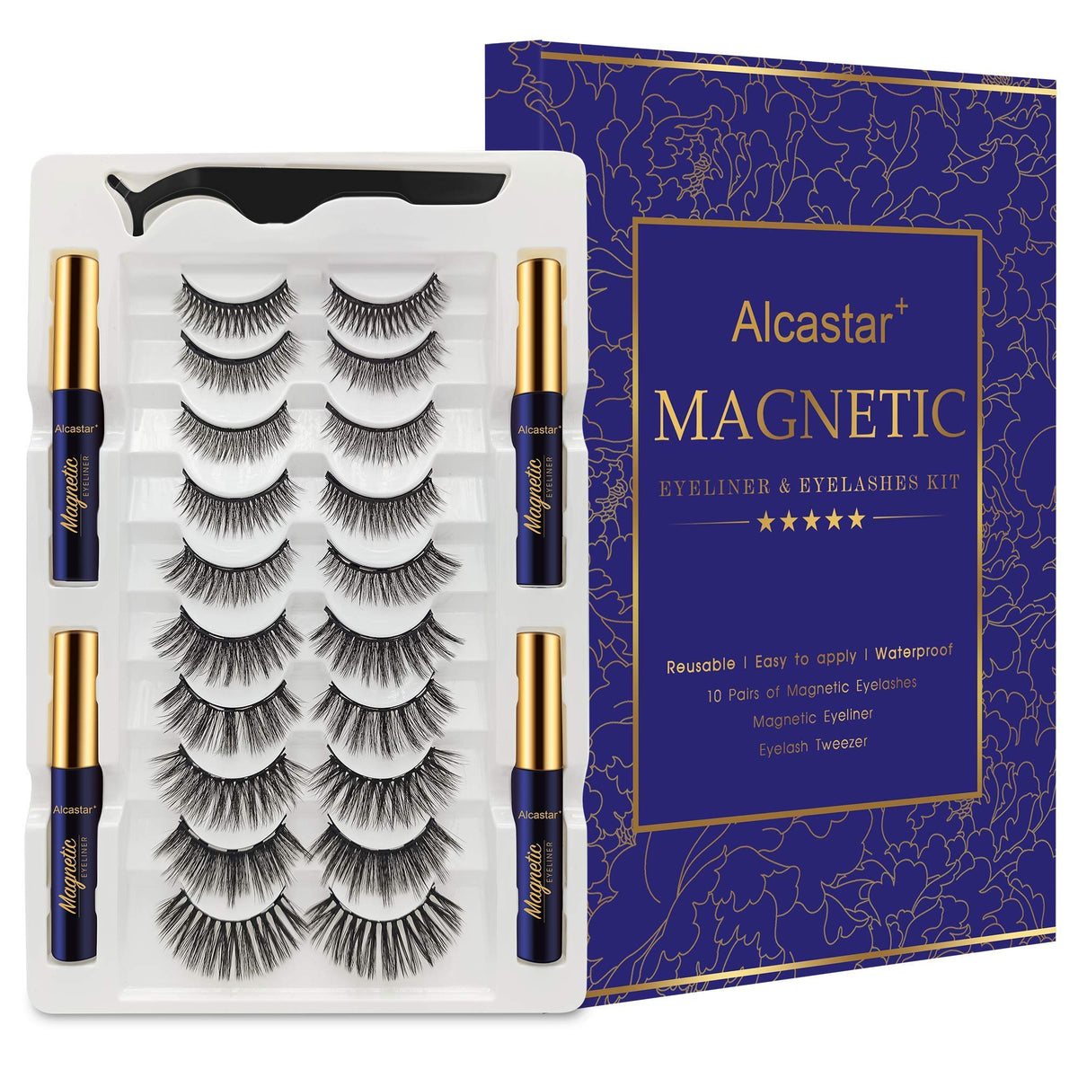 Alcastar Magnetic Eyelashes With Eyeliner Kit - Reusable, Waterproof, Easy To Apply, 2 Count