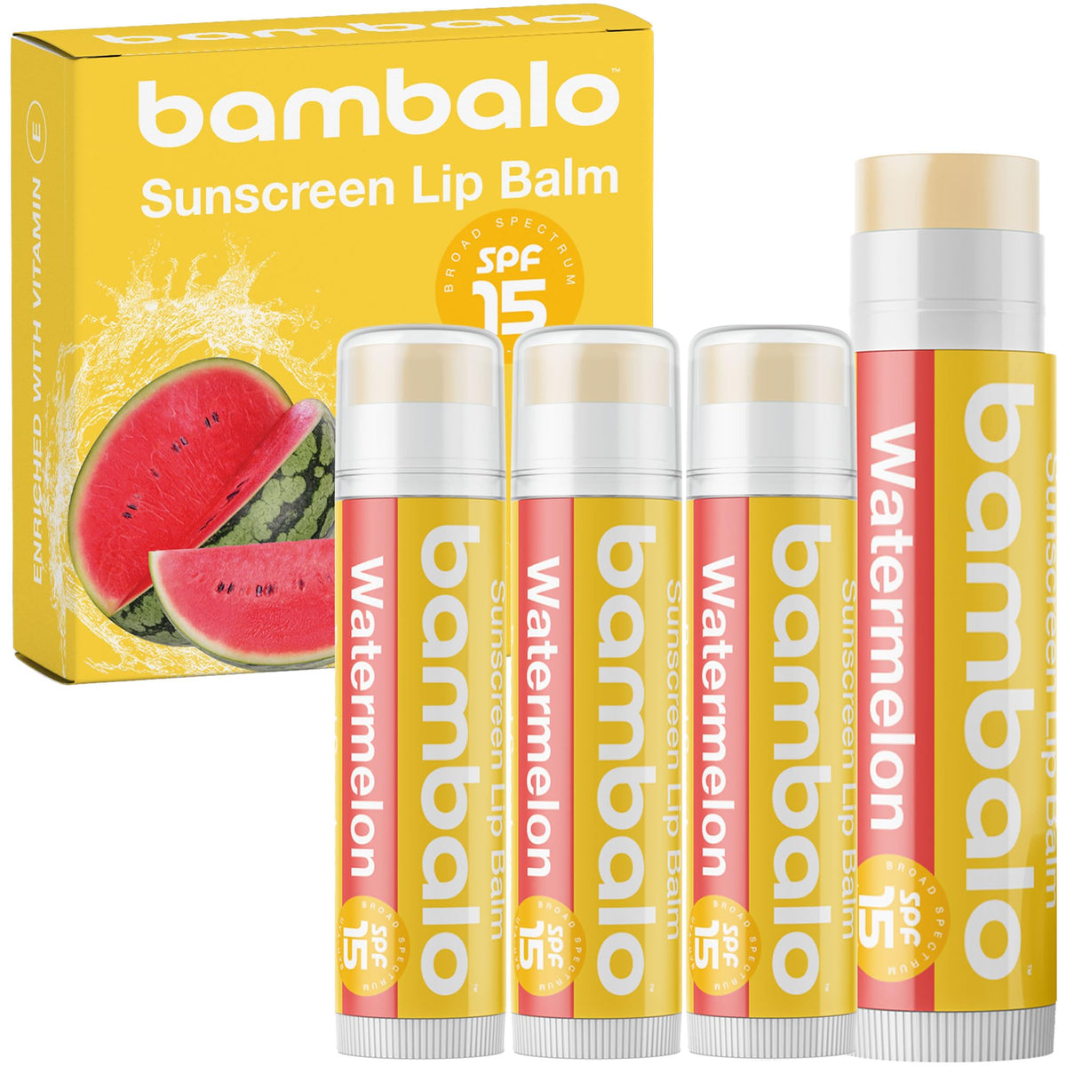 Bambalo Watermelon Spf 15 Lip Balm 4-Pack - Organic, Hydrating, Broad Spectrum Protection