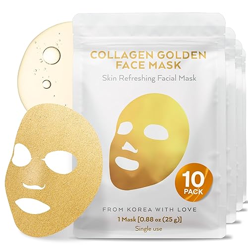 Wonder Family Korean Collagen Face Mask Set - 10 Pack 24K Gold Hydrating Skincare