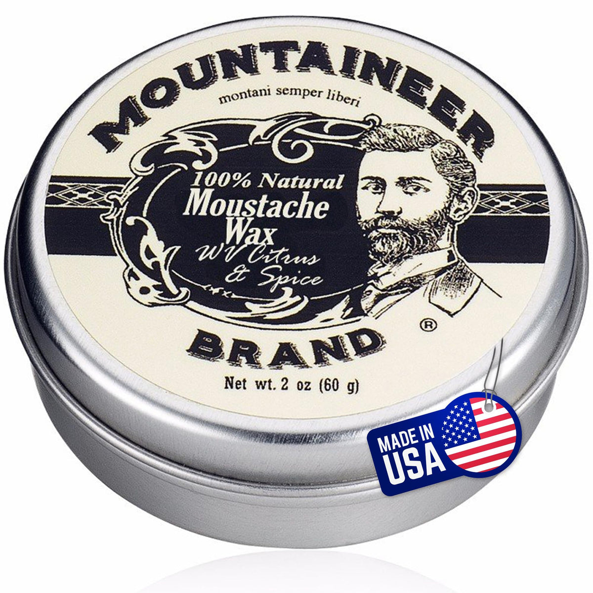 Mountaineer Brand Mustache Wax - Strong Hold, All Natural Beeswax, 2Oz, Citrus & Spice Scent