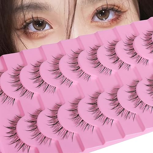 Outopen 10 Pairs Manga Lashes Faux Mink Wispy Anime Eyelashes Y23 Wet Look 6-12Mm