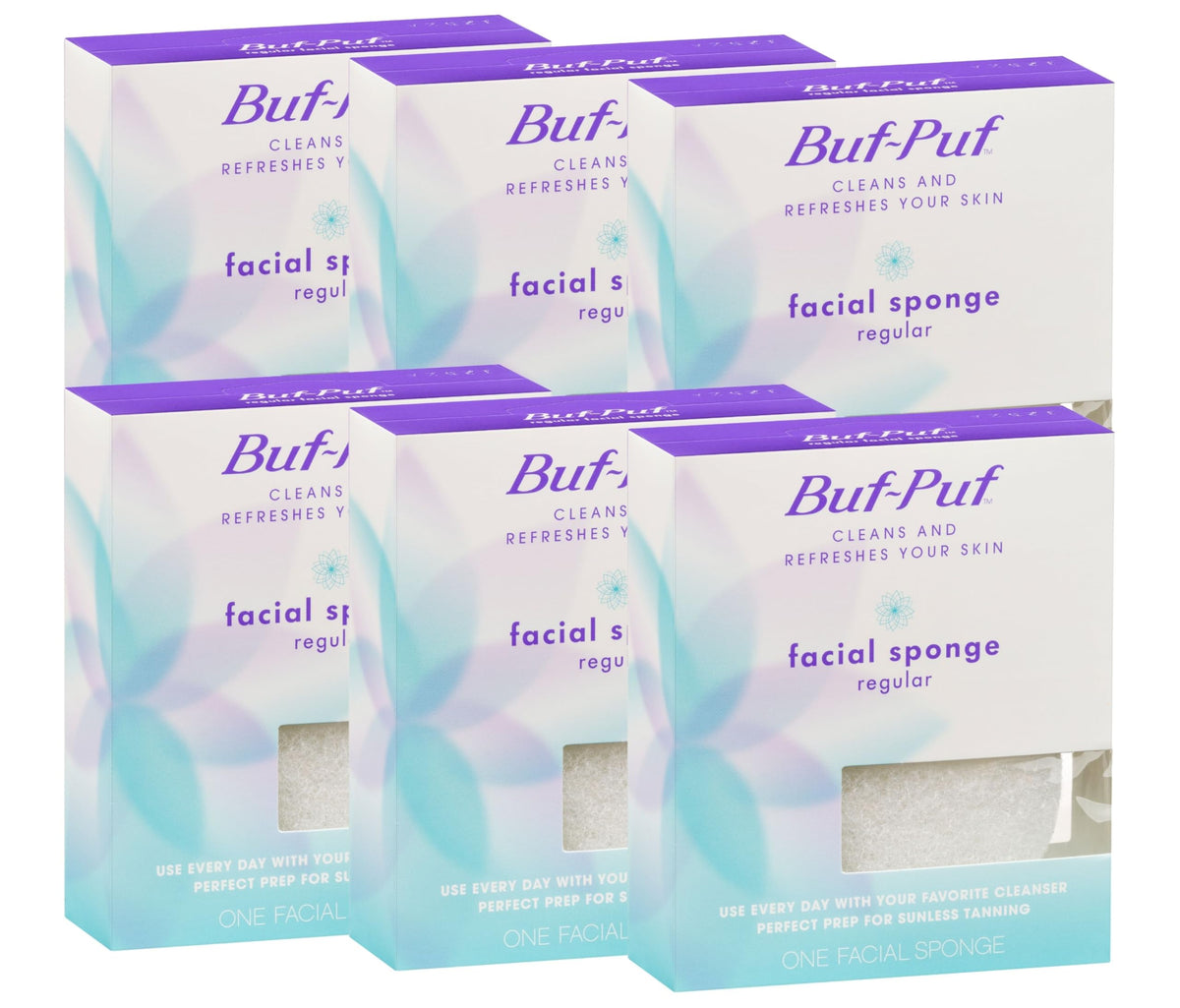 Buf-Puf Facial Sponge, Reusable Exfoliating Sponge For Breakouts & Blackheads, 6 Count, White