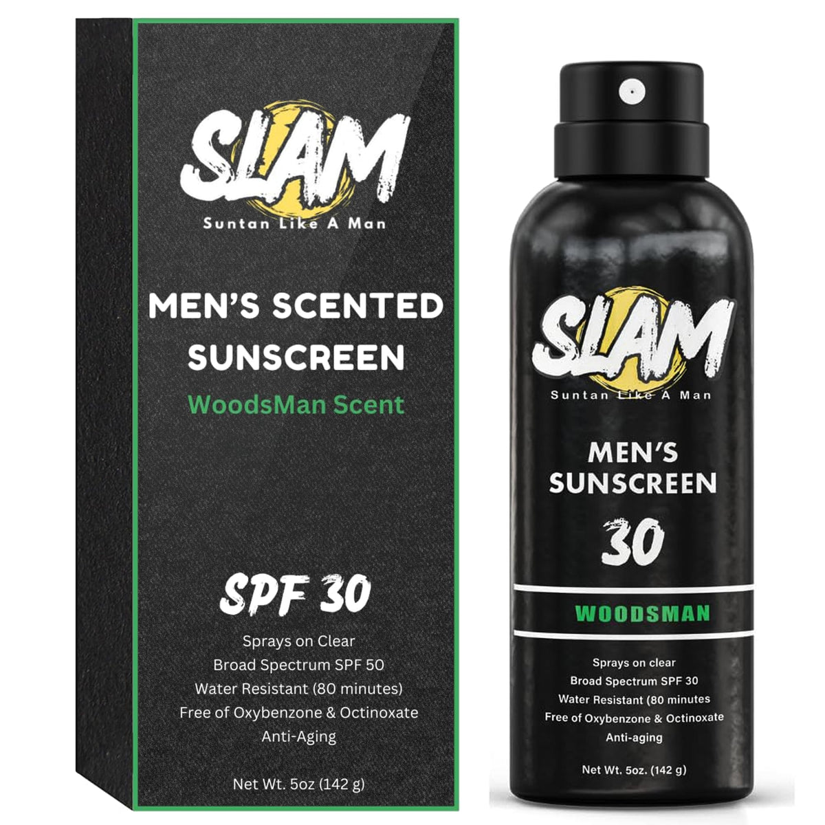 Slam Woodsman Men'S Sunscreen Spray Spf 30 - Water Resistant Uva/Uvb Protection, 5 Fl Oz