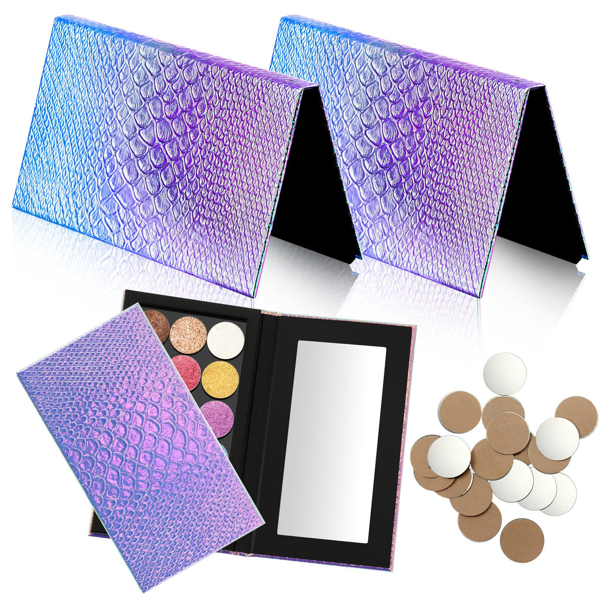 Dansib Magnetic Mermaid Palette With Mirror & 36 Stickers - Large Makeup Organizer For Eyeshadow