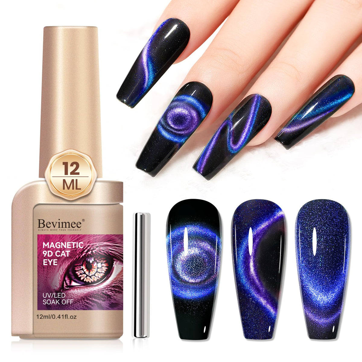 Bevimee 9D Cat Eye Gel Nail Polish - Holographic Galaxy Effect, 12Ml Magnetic Varnish