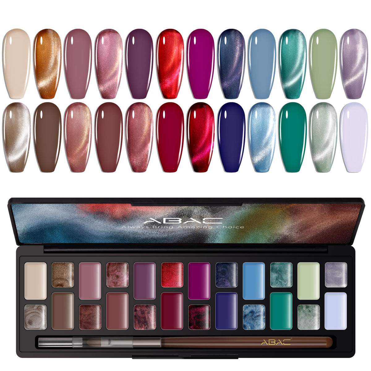 Abac Solid Cat Eye Gel Nail Polish Set - 24 Colors Shimmer Magnetic Christmas Gift, 1 Fl Oz